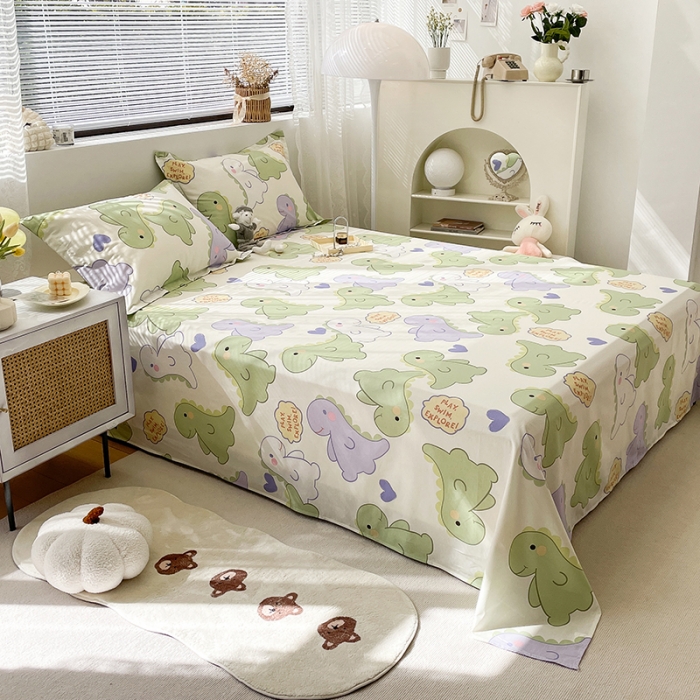 91家纺网 家纺一手货源 找家纺 绵庭 2023新款 全棉印花床单 恐龙派对