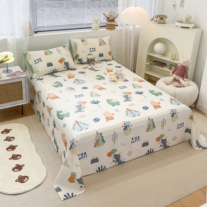 91家纺网 家纺一手货源 找家纺 绵庭 2023新款 全棉印花床单 恐龙世界