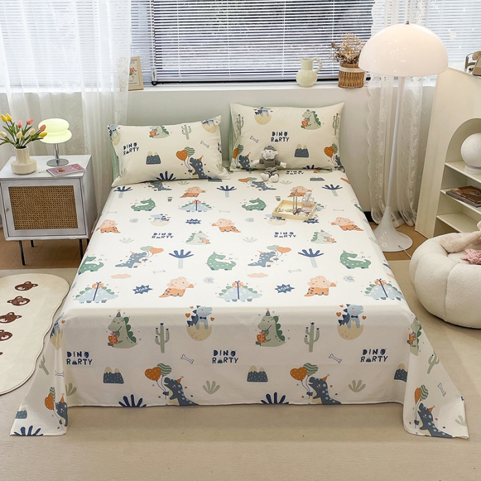 91家纺网 家纺一手货源 找家纺 绵庭 2023新款 全棉印花床单 恐龙世界