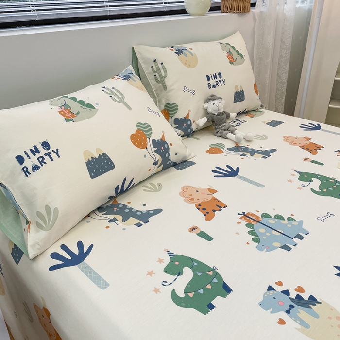 91家纺网 家纺一手货源 找家纺 绵庭 2023新款 全棉印花床单 恐龙世界