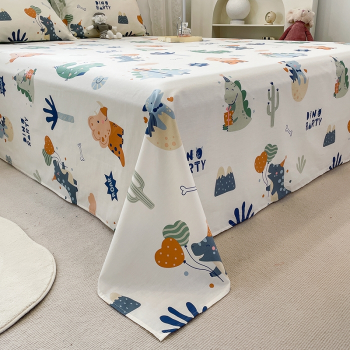 91家纺网 家纺一手货源 找家纺 绵庭 2023新款 全棉印花床单 恐龙世界