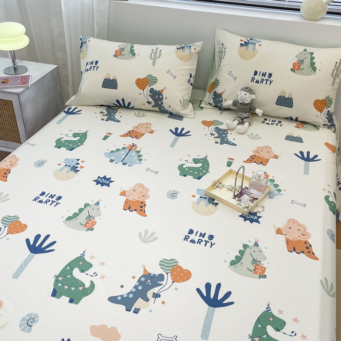 91家纺网 家纺一手货源 找家纺 绵庭 2023新款 全棉印花床单 恐龙世界