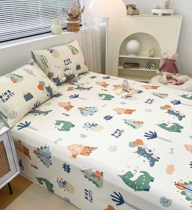 91家纺网 家纺一手货源 找家纺 绵庭 2023新款 全棉印花床单 恐龙世界