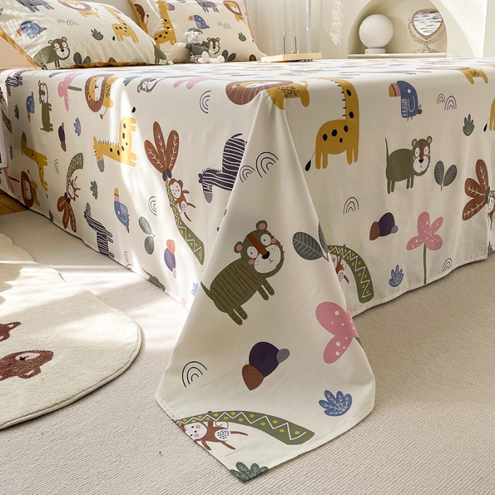 91家纺网 家纺一手货源 找家纺 绵庭 2023新款 全棉印花床单 野生动物园