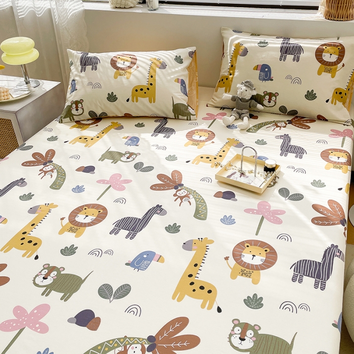 91家纺网 家纺一手货源 找家纺 绵庭 2023新款 全棉印花床单 野生动物园