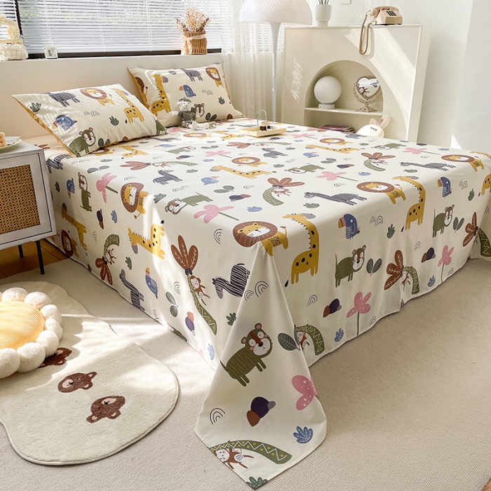 91家纺网 家纺一手货源 找家纺 绵庭 2023新款 全棉印花床单 野生动物园