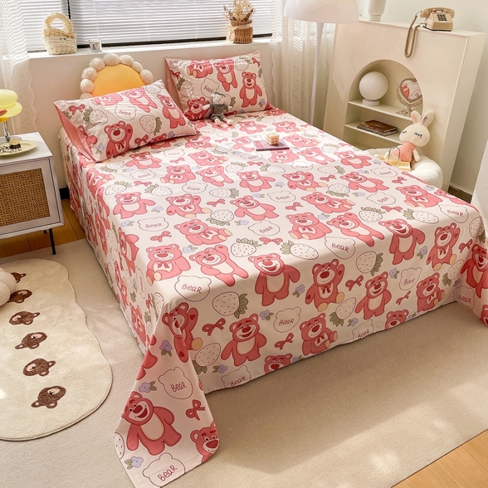 91家纺网 家纺一手货源 找家纺 绵庭 2023新款 全棉印花床单 快乐草莓熊