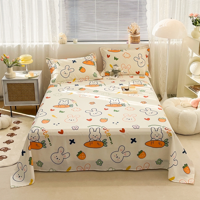 91家纺网 家纺一手货源 找家纺 绵庭 2023新款 全棉印花床单 萝卜兔