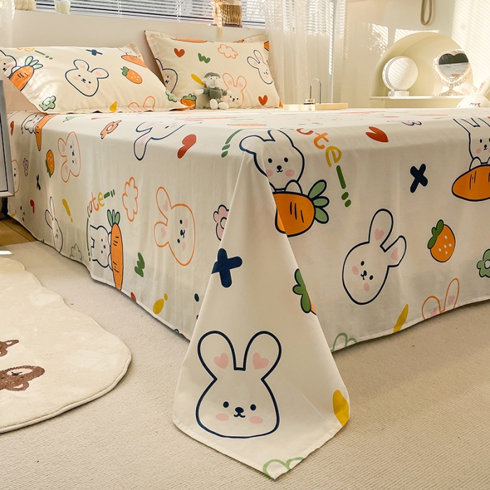 91家纺网 家纺一手货源 找家纺 绵庭 2023新款 全棉印花床单 萝卜兔