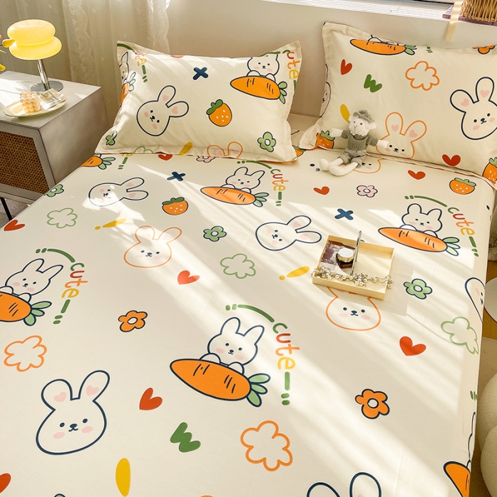 91家纺网 家纺一手货源 找家纺 绵庭 2023新款 全棉印花床单 萝卜兔