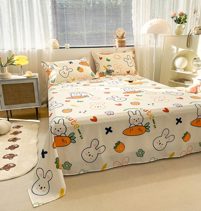 91家纺网 家纺一手货源 找家纺 绵庭 2023新款 全棉印花床单 萝卜兔