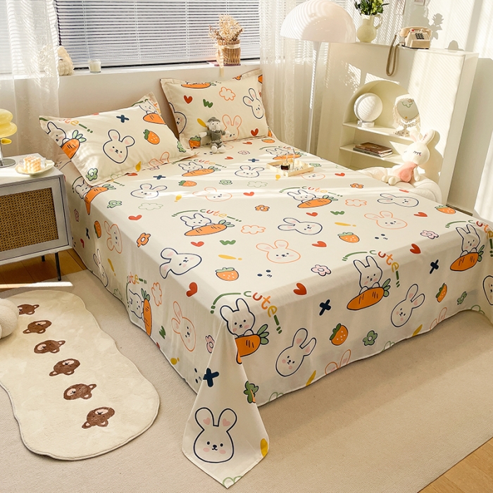 91家纺网 家纺一手货源 找家纺 绵庭 2023新款 全棉印花床单 萝卜兔