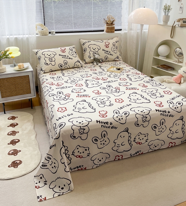 91家纺网 家纺一手货源 找家纺 绵庭 2023新款 全棉印花床单 萌宠