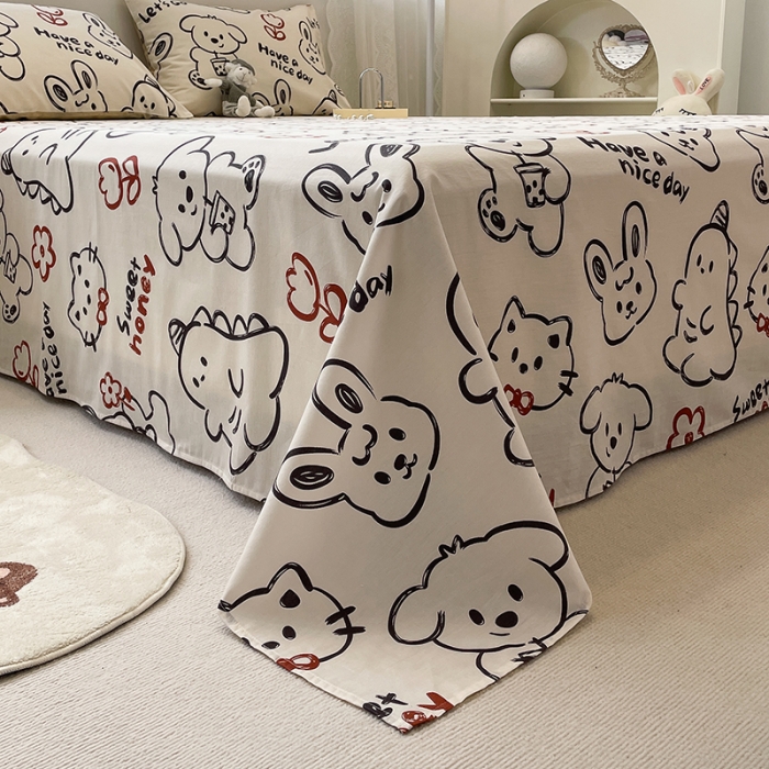 91家纺网 家纺一手货源 找家纺 绵庭 2023新款 全棉印花床单 萌宠