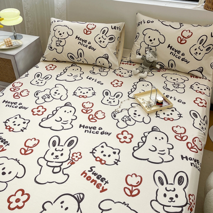 91家纺网 家纺一手货源 找家纺 绵庭 2023新款 全棉印花床单 萌宠