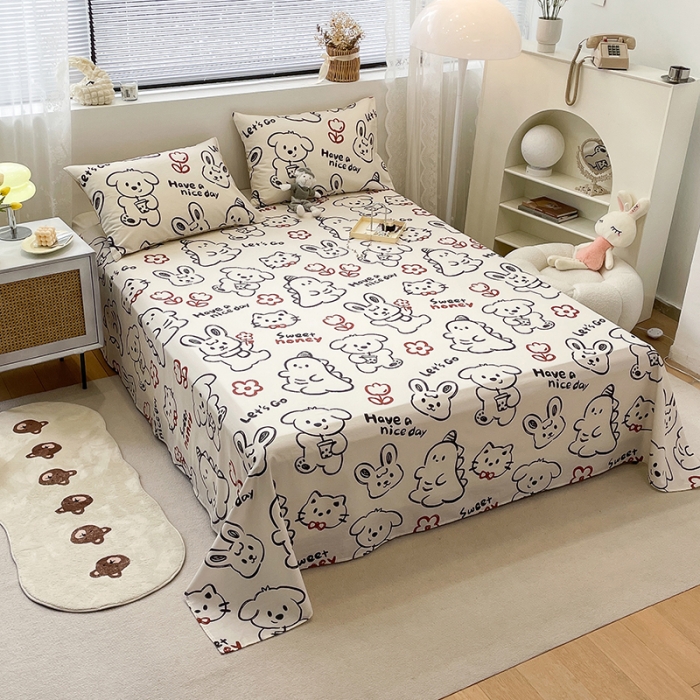 91家纺网 家纺一手货源 找家纺 绵庭 2023新款 全棉印花床单 萌宠