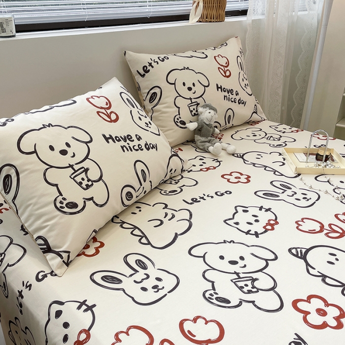 91家纺网 家纺一手货源 找家纺 绵庭 2023新款 全棉印花床单 萌宠