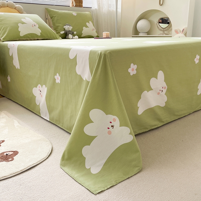 91家纺网 家纺一手货源 找家纺 绵庭 2023新款 全棉印花床单 萌萌兔 绿