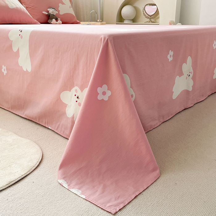 91家纺网 家纺一手货源 找家纺 绵庭 2023新款 全棉印花床单 萌萌兔-粉