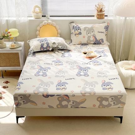 91家纺网 家纺一手货源 找家纺 绵庭 2023新款 全棉印花床笠 发财兔