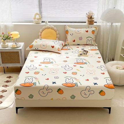 91家纺网 家纺一手货源 找家纺 绵庭 2023新款 全棉印花床笠 萝卜兔