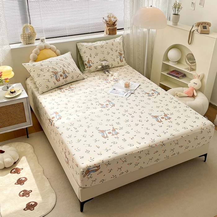 91家纺网 家纺一手货源 找家纺 绵庭 2023新款 全棉印花床笠 春晓