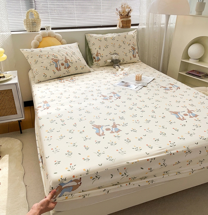 91家纺网 家纺一手货源 找家纺 绵庭 2023新款 全棉印花床笠 春晓