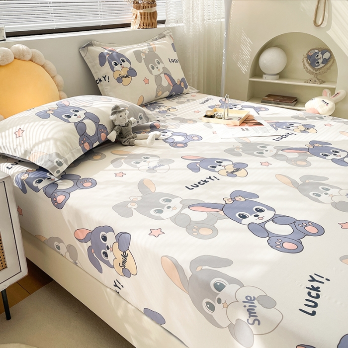 91家纺网 家纺一手货源 找家纺 绵庭 2023新款 全棉印花床笠 发财兔