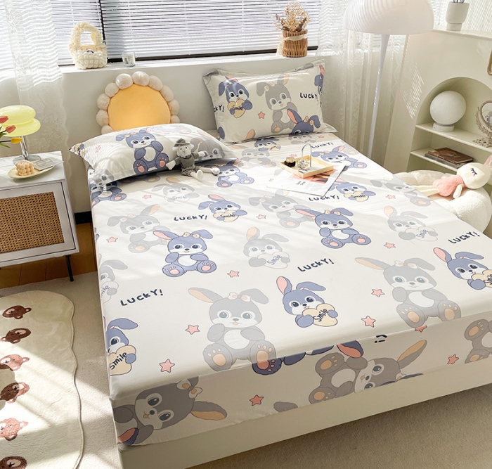 91家纺网 家纺一手货源 找家纺 绵庭 2023新款 全棉印花床笠 发财兔