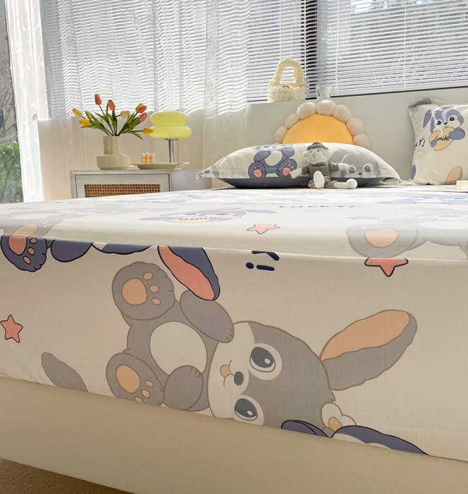 91家纺网 家纺一手货源 找家纺 绵庭 2023新款 全棉印花床笠 发财兔