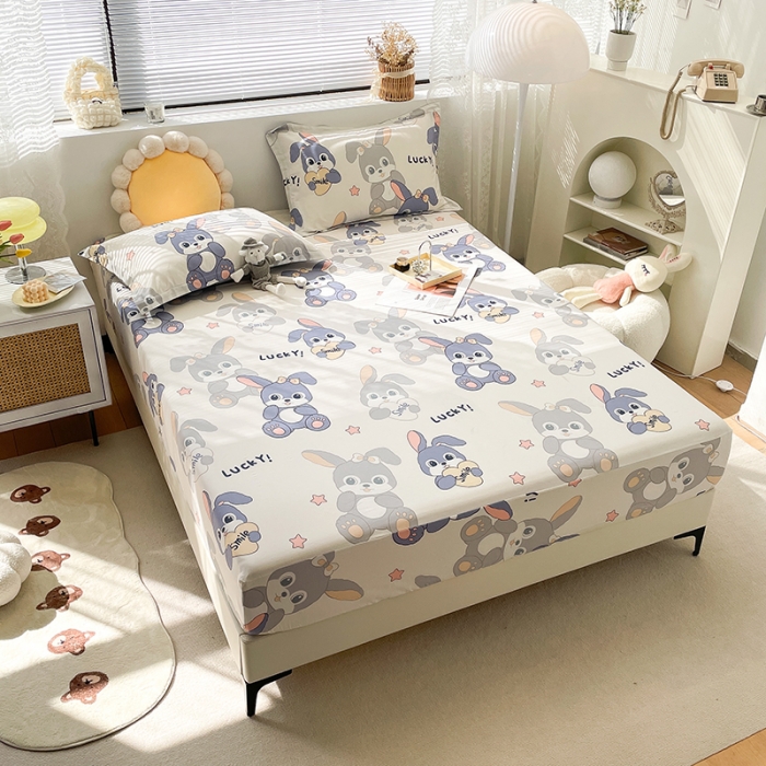 91家纺网 家纺一手货源 找家纺 绵庭 2023新款 全棉印花床笠 发财兔