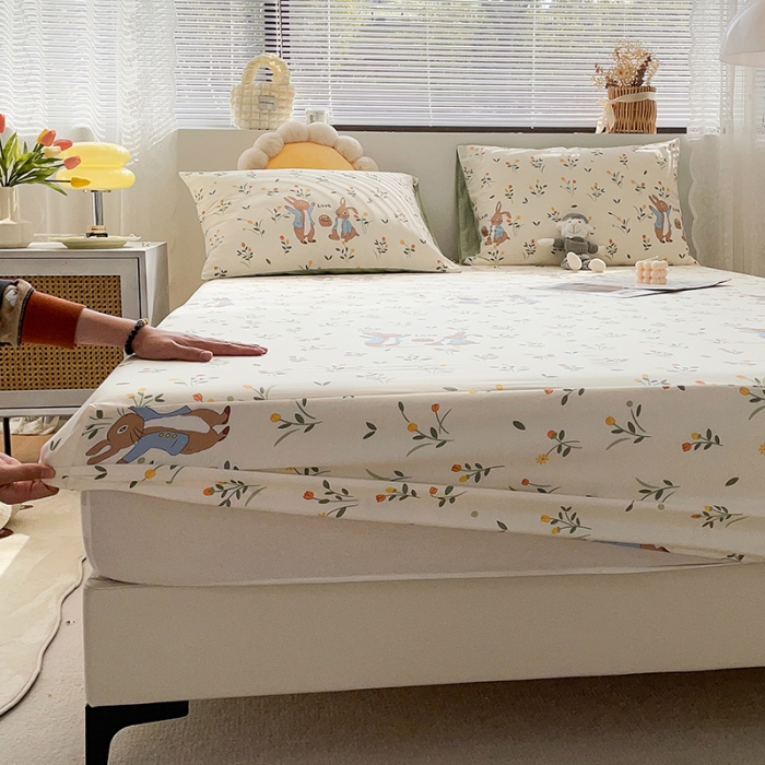 91家纺网 家纺一手货源 找家纺 绵庭 2023新款 全棉印花床笠 春晓