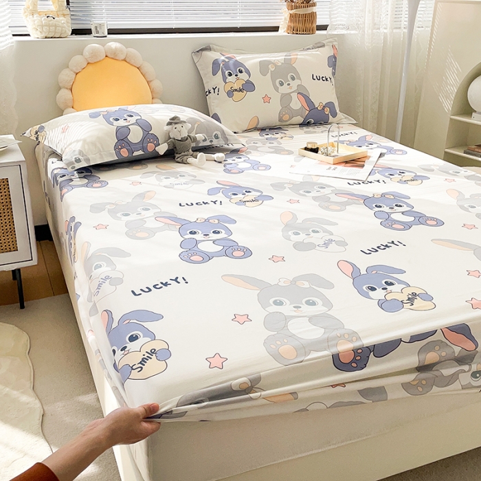 91家纺网 家纺一手货源 找家纺 绵庭 2023新款 全棉印花床笠 发财兔