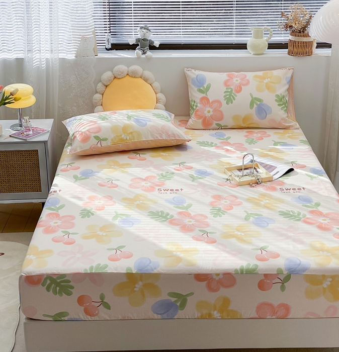 91家纺网 家纺一手货源 找家纺 绵庭 2023新款 全棉印花床笠 花蜜悠然