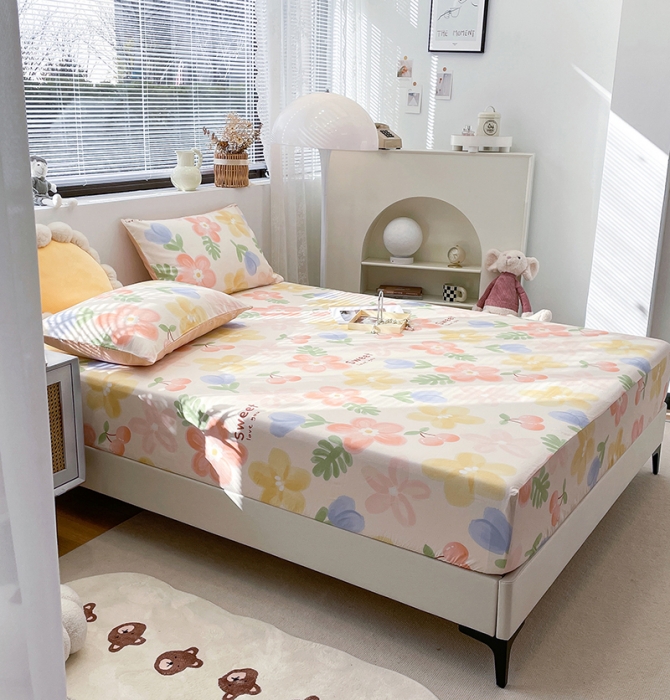 91家纺网 家纺一手货源 找家纺 绵庭 2023新款 全棉印花床笠 花蜜悠然