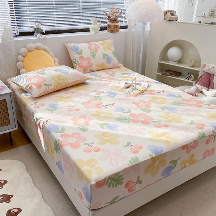 91家纺网 家纺一手货源 找家纺 绵庭 2023新款 全棉印花床笠 花蜜悠然