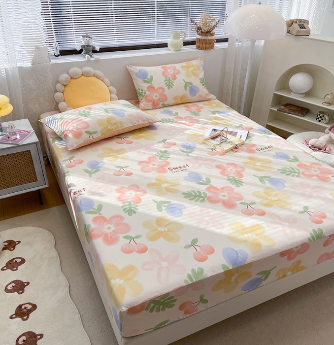 91家纺网 家纺一手货源 找家纺 绵庭 2023新款 全棉印花床笠 花蜜悠然