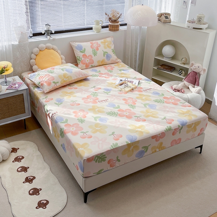 91家纺网 家纺一手货源 找家纺 绵庭 2023新款 全棉印花床笠 花蜜悠然