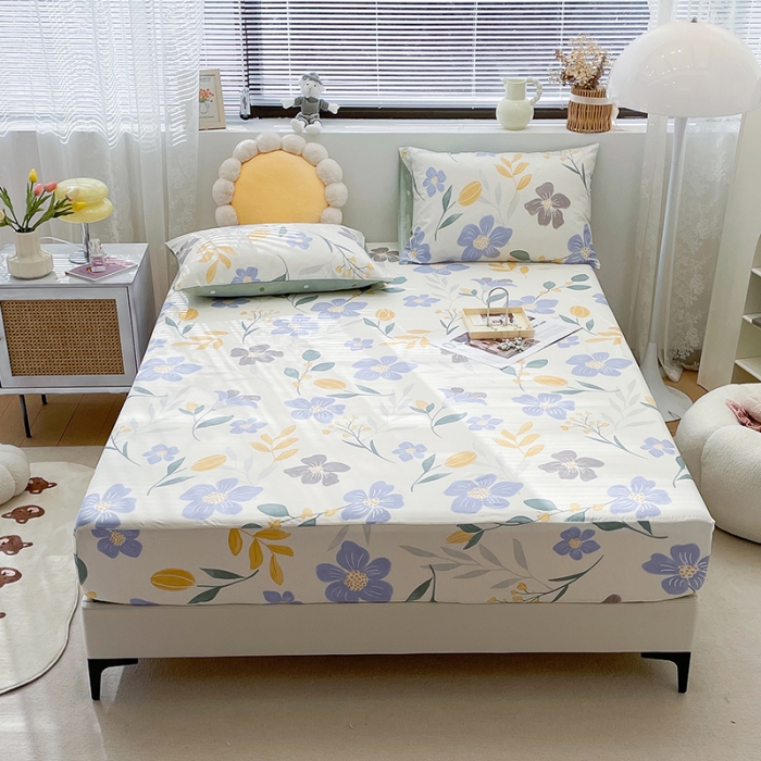 91家纺网 家纺一手货源 找家纺 绵庭 2023新款 全棉印花床笠 花清玉洁