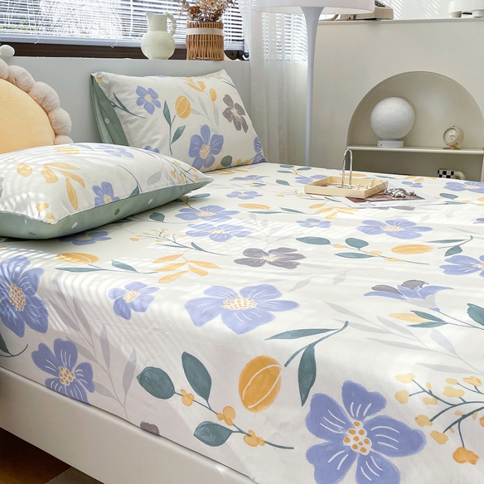 91家纺网 家纺一手货源 找家纺 绵庭 2023新款 全棉印花床笠 花清玉洁