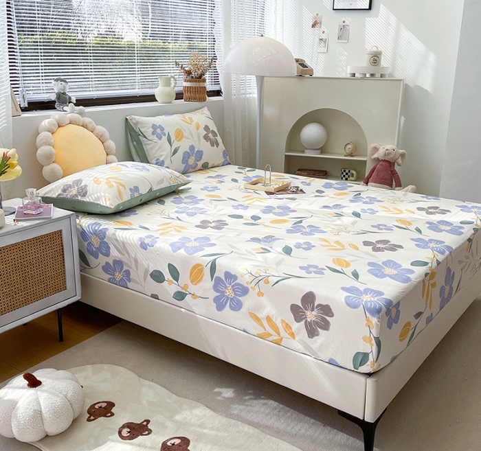 91家纺网 家纺一手货源 找家纺 绵庭 2023新款 全棉印花床笠 花清玉洁