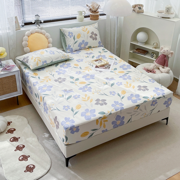 91家纺网 家纺一手货源 找家纺 绵庭 2023新款 全棉印花床笠 花清玉洁