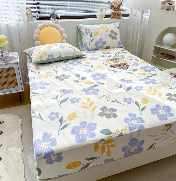 91家纺网 家纺一手货源 找家纺 绵庭 2023新款 全棉印花床笠 花清玉洁