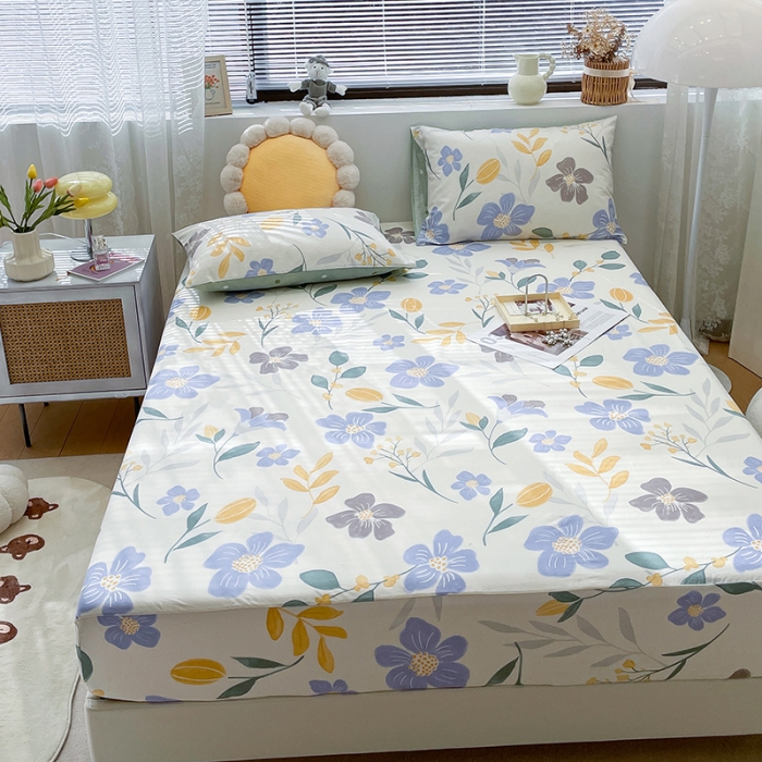 91家纺网 家纺一手货源 找家纺 绵庭 2023新款 全棉印花床笠 花清玉洁