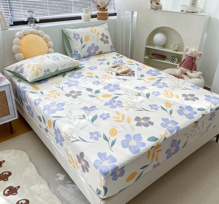 91家纺网 家纺一手货源 找家纺 绵庭 2023新款 全棉印花床笠 花清玉洁