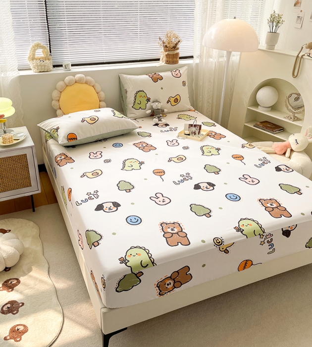 91家纺网 家纺一手货源 找家纺 绵庭 2023新款 全棉印花床笠 欢乐牧场