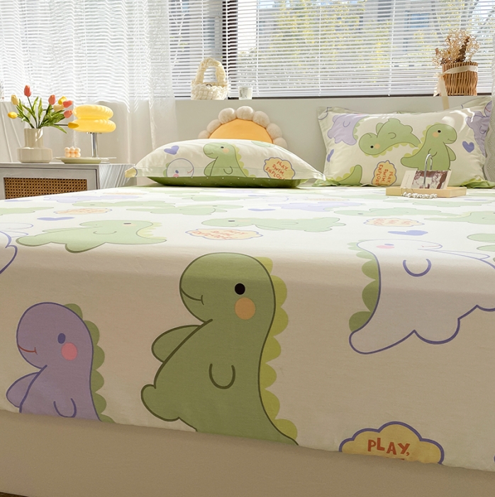 91家纺网 家纺一手货源 找家纺 绵庭 2023新款 全棉印花床笠 恐龙派对