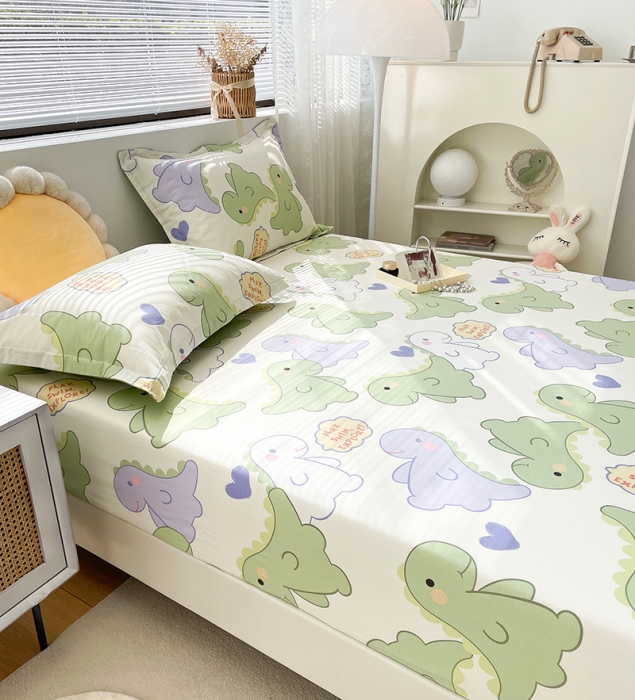 91家纺网 家纺一手货源 找家纺 绵庭 2023新款 全棉印花床笠 恐龙派对