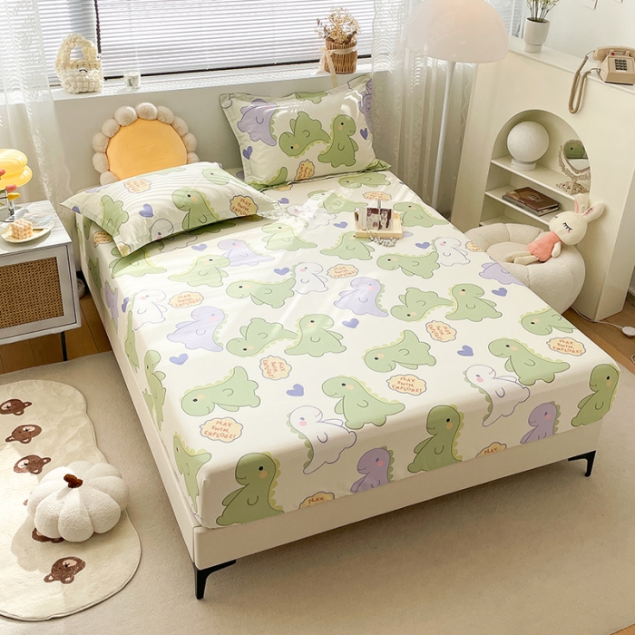 91家纺网 家纺一手货源 找家纺 绵庭 2023新款 全棉印花床笠 恐龙派对