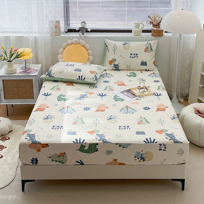 91家纺网 家纺一手货源 找家纺 绵庭 2023新款 全棉印花床笠 恐龙世界